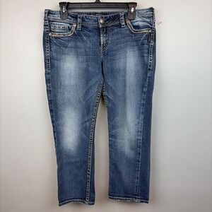 Silver Jeans Co Suki Cropped Jeans Womens 31x25 Medium Wash Blue Distressed